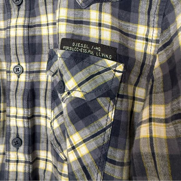 Diesel Shirt Mens Sz S Plaid Button Up Long Sleeve Western Cowboy Rocker Y2K - Picture 4 of 11